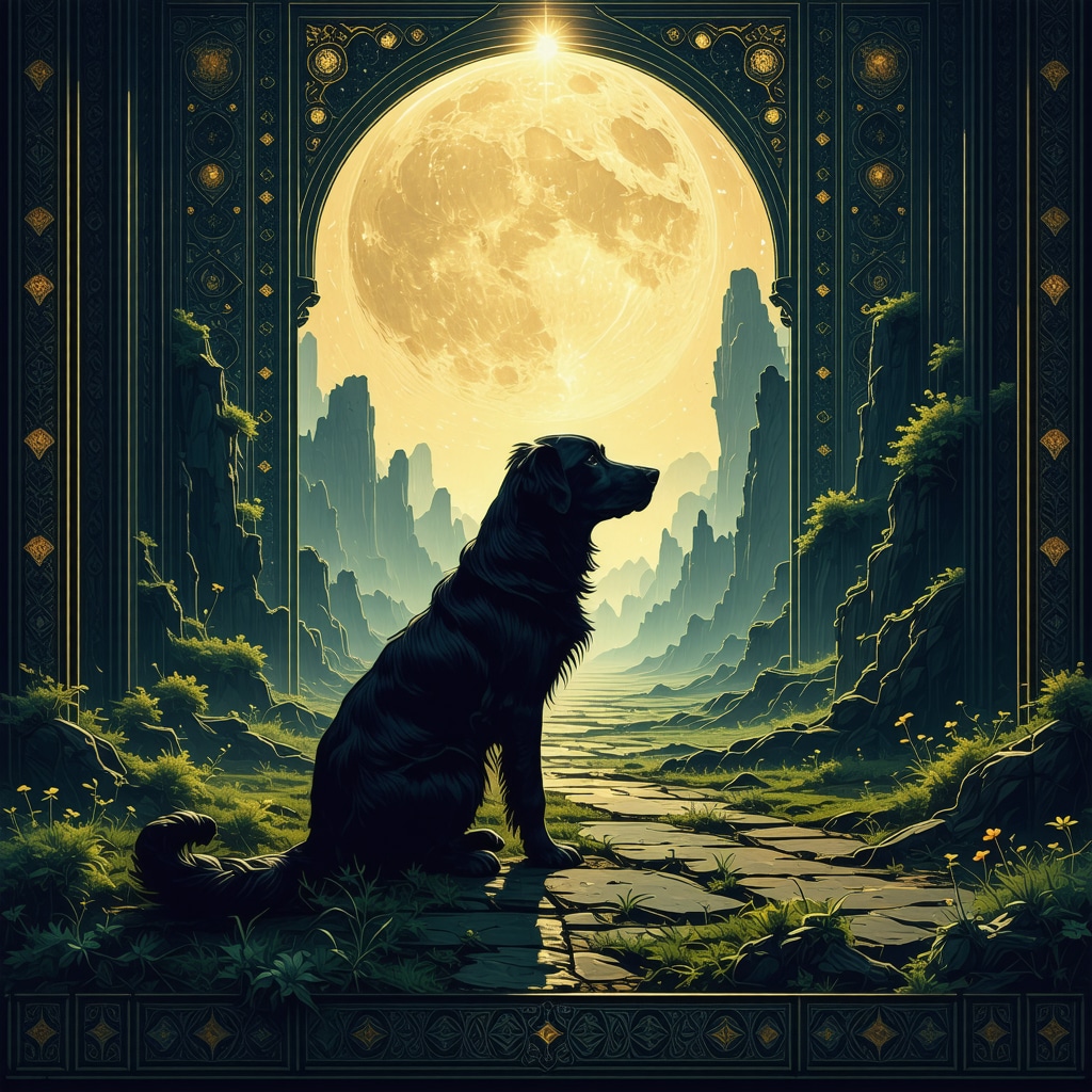 Islamic geometric pattern with black dog silhouette representing spiritual symbolism in dreams