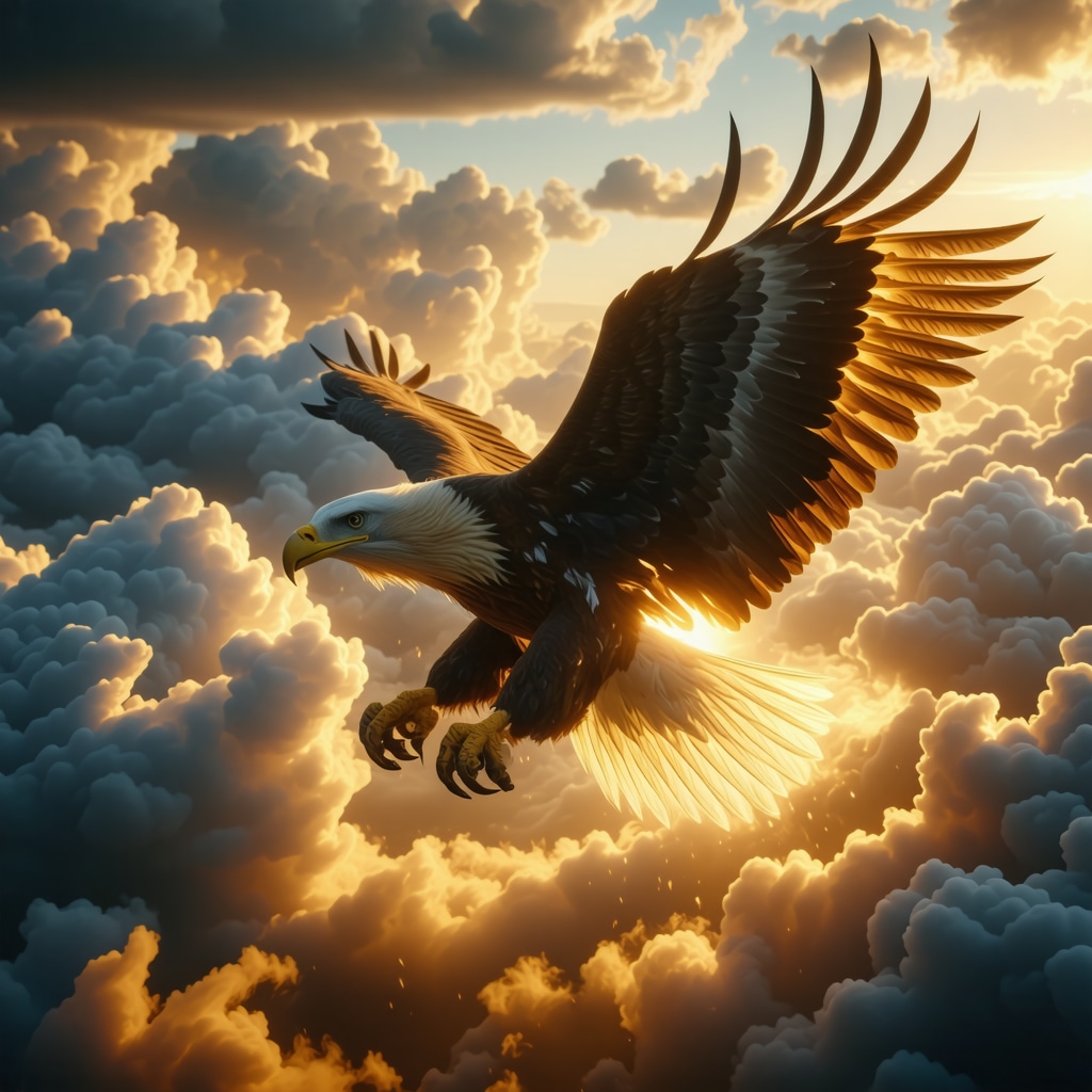 Eagle soaring above clouds with golden light symbolizing spiritual insight and mystical wisdom