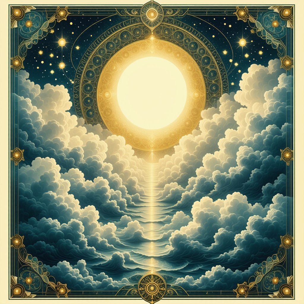 Islamic geometric pattern with symbolic dream elements representing childbirth and spirituality