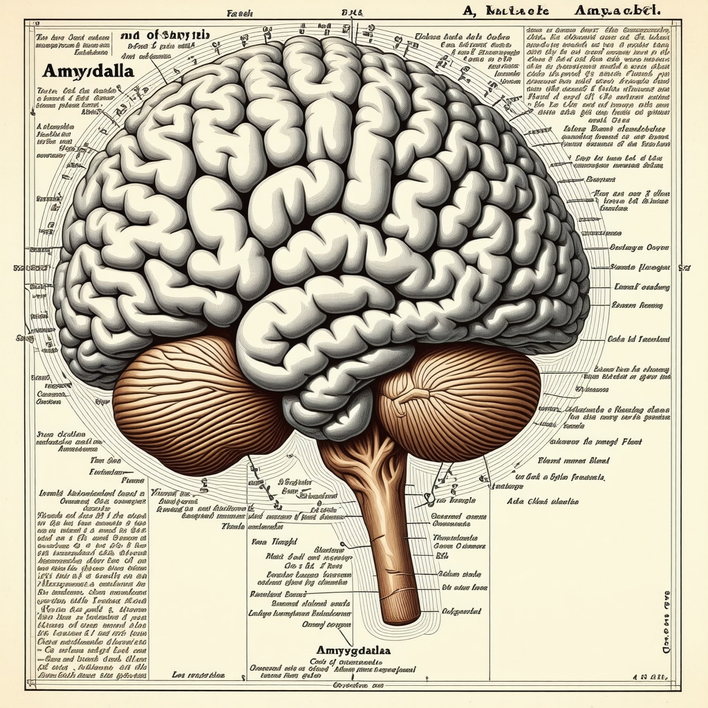 Illustration combining brain amygdala activity and Islamic shaytan symbolism in dreams