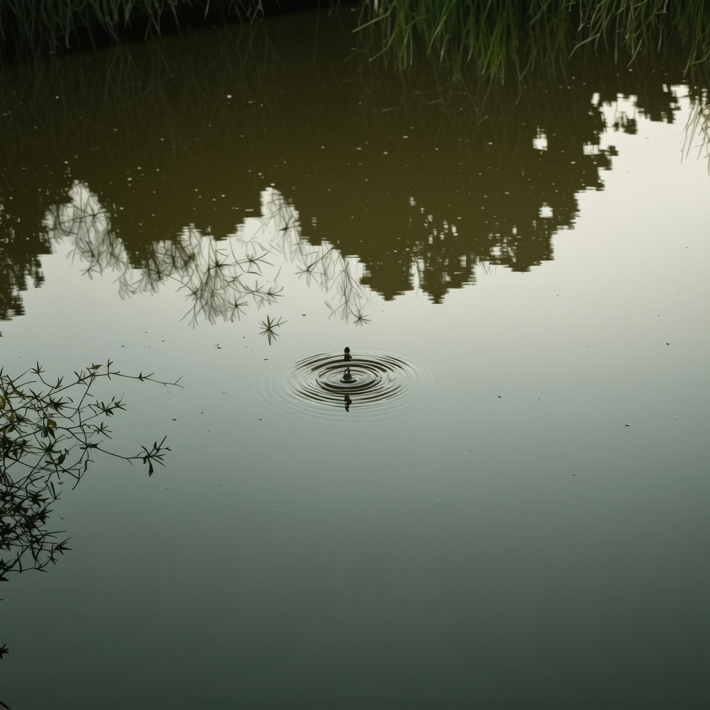 Reflective image of murky water symbolizing internal challenges and spiritual growth