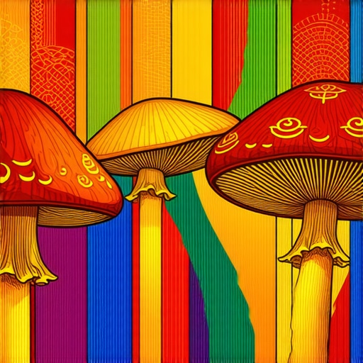 Colorful illustration of mushrooms with spiritual symbols representing deep symbolic meaning in dreams