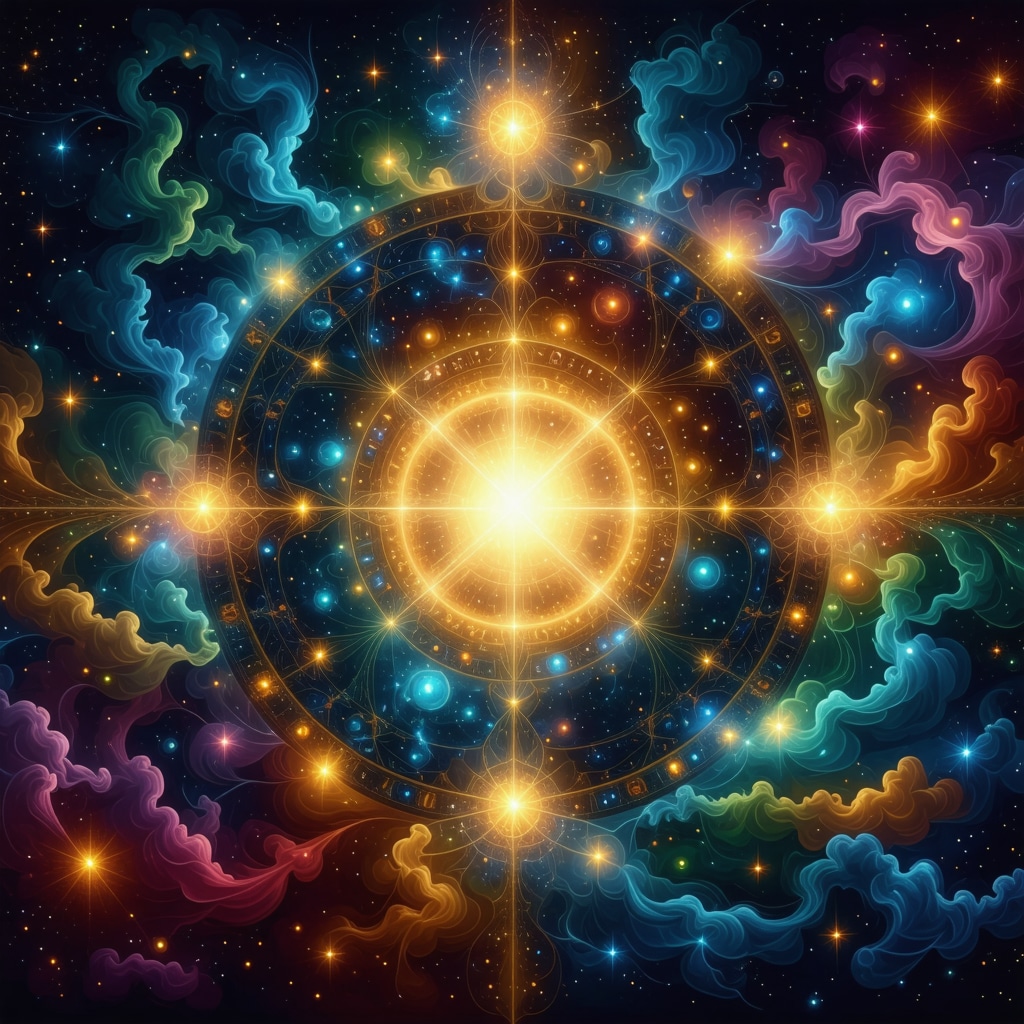 Abstract artwork depicting spiritual symbols related to dreams about divorce in Islam