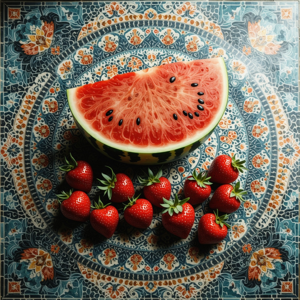 Watermelon and strawberries symbolizing dream interpretation in Islamic tradition
