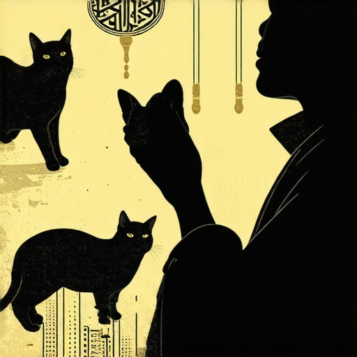 Person analyzing dreams about cats with Islamic symbols in the background