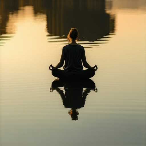 Meditating person by water source at dawn, representing spiritual reflection and purity