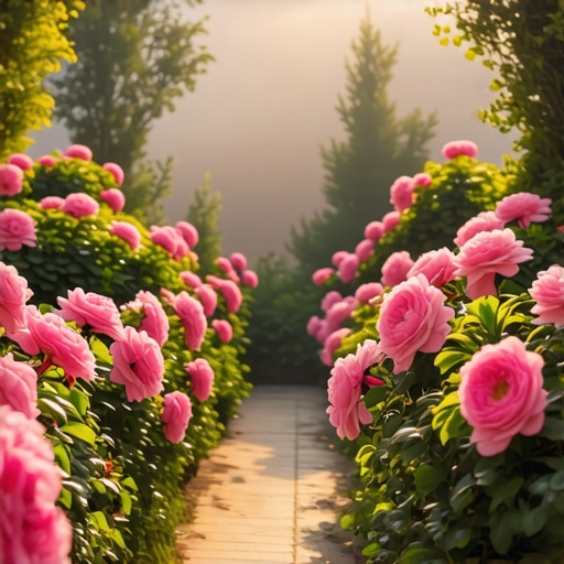 Islamic garden with blooming flowers symbolizing spiritual renewal