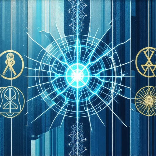 Illustration of broken glass with spiritual symbols
