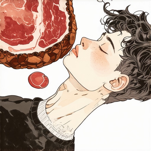 Person dreaming about meat with spiritual symbols