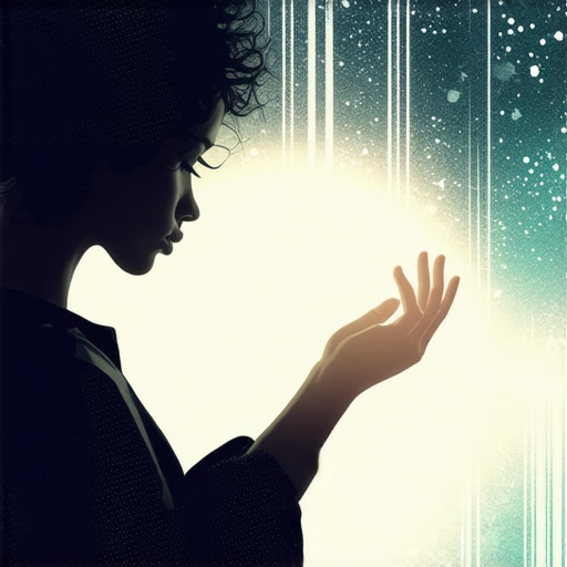 A person undergoing a symbolic haircut in a serene environment, representing spiritual cleansing and renewal.