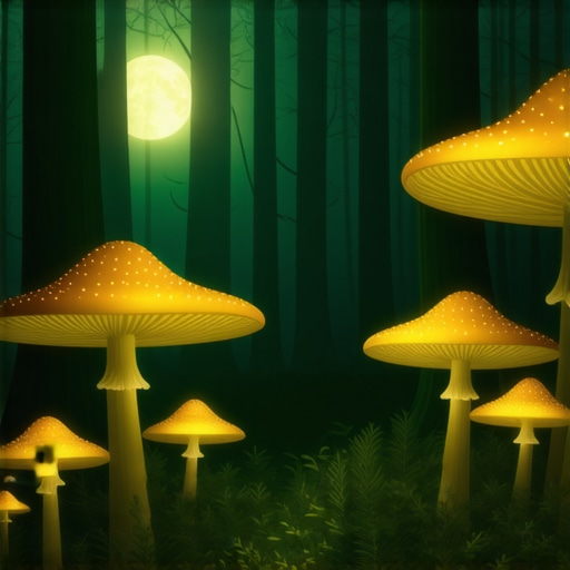 Divine Messages in Mystical Forest Glowing mushrooms in a mystical forest representing spiritual symbols