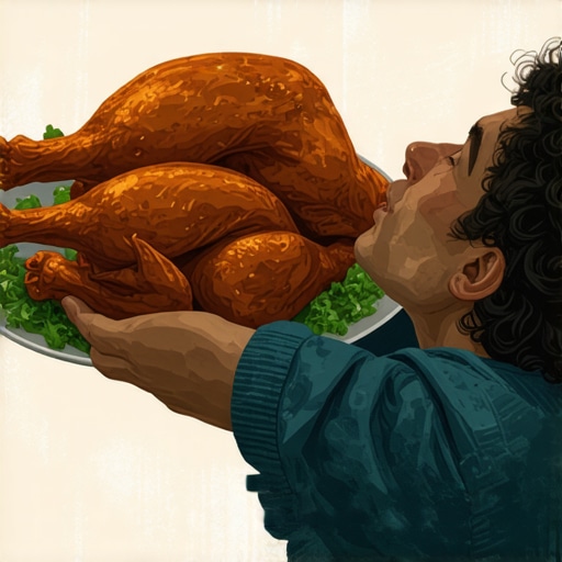 Person dreaming about a plate of cooked chicken with spiritual symbols around