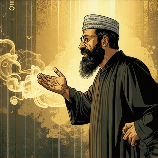 Islamic scholar analyzing dream symbols about being chased, with spiritual motifs.
