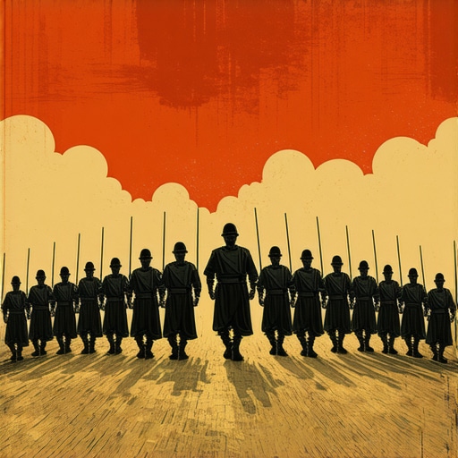 Visual representation of military formation symbolizing spiritual strength in Islamic art style.