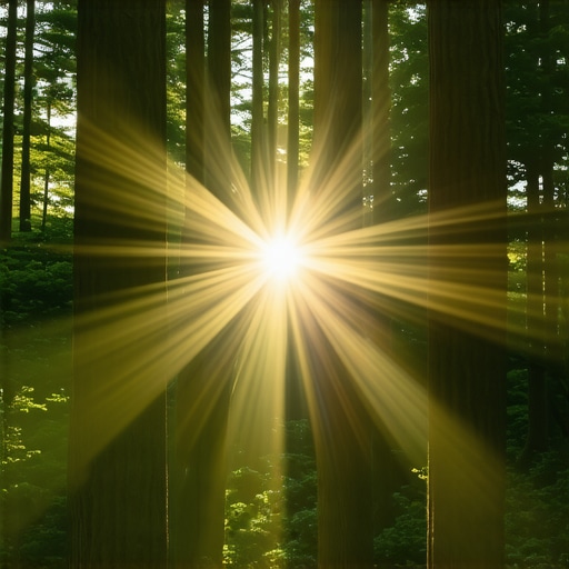 Sunlight filtering through forest trees, symbolizing spiritual enlightenment in Islam