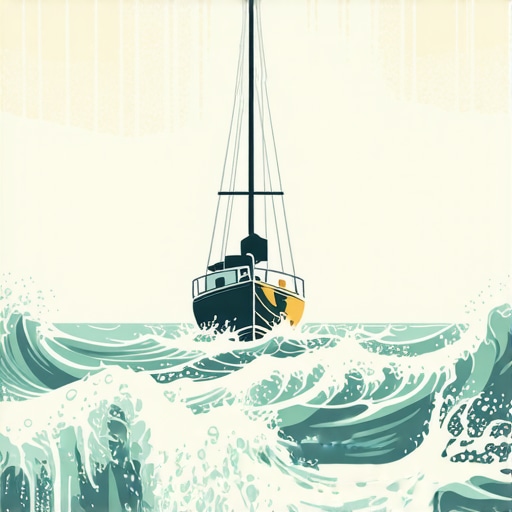 A symbolic illustration of a boat facing stormy seas, representing spiritual challenges and inner strength.