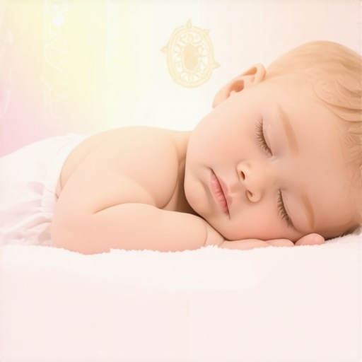 Peaceful sleeping baby with spiritual symbols in the background