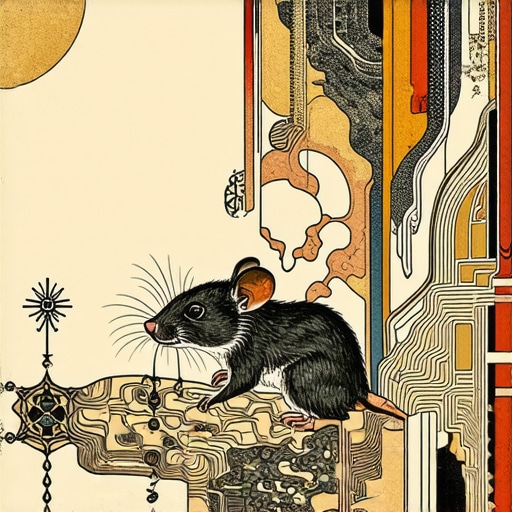 Symbolic illustration of a rat in a dream with spiritual motifs.