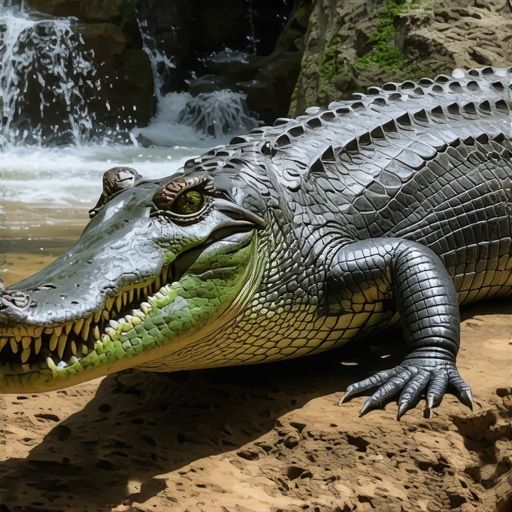 Ilustracija krokodila u snu simbolično prikazanog kao izazov za duhovni rast