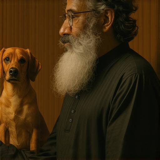 Duhovno tumačenje snova o psima u islamu Islamic scholar analyzing symbolic dream images of dogs for spiritual meaning