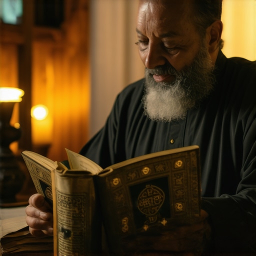 Islamic scholar analyzing dreams with Quran and spiritual symbols