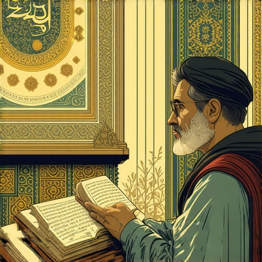 Expert Analyzing Dream Symbols in Islamic Context Islamic scholar studying symbols of dreams related to food and spirituality