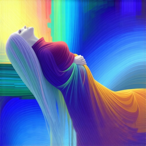 Artwork illustrating a pregnant woman in a dream with spiritual symbols in Islamic art style