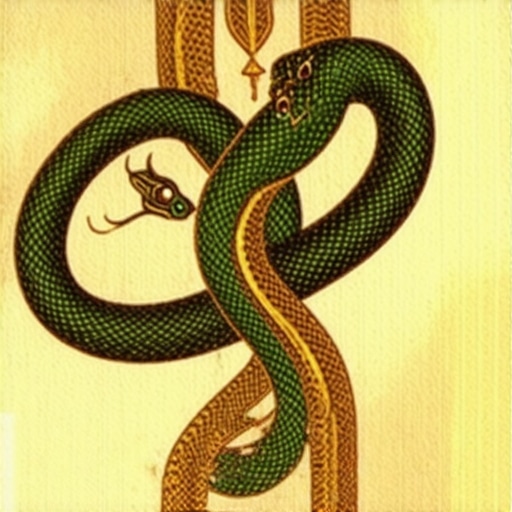 Intricate Islamic artwork depicting a snake with spiritual symbols.