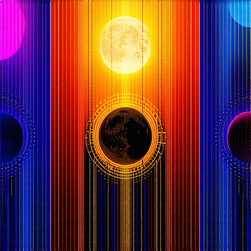 A colorful chart illustrating moon phases and spiritual symbols, symbolizing lunar transformation cycles.