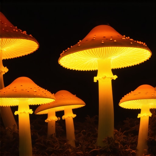 Magical forest scene with luminous mushrooms representing spiritual insights.