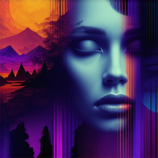 Illustration of mystical dream symbols like unknown faces and landscapes in spiritual art style