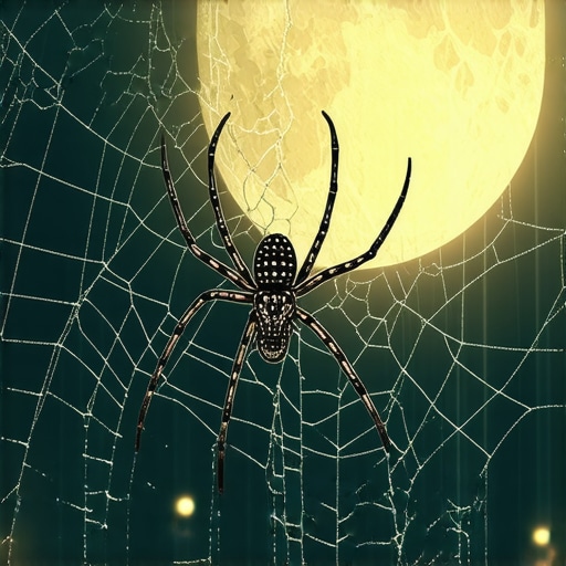 Illustration of a spider weaving a web symbolizing spiritual messages in Islamic dream interpretation.