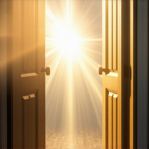 Open door with bright light symbolizing spiritual transition and awakening