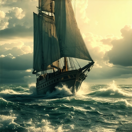 A ship sailing through stormy seas representing faith and spiritual growth