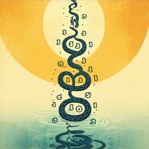 Artistic depiction of water and snake symbols in Islamic dream interpretation