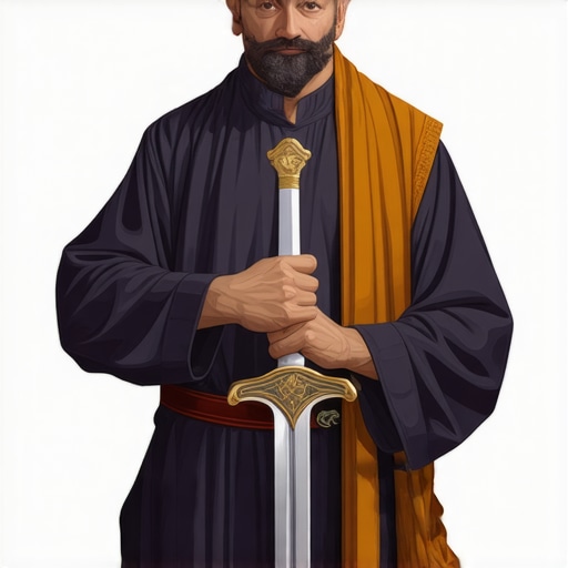 A symbolic depiction of a spiritual warrior in Islamic tradition, representing inner strength and faith