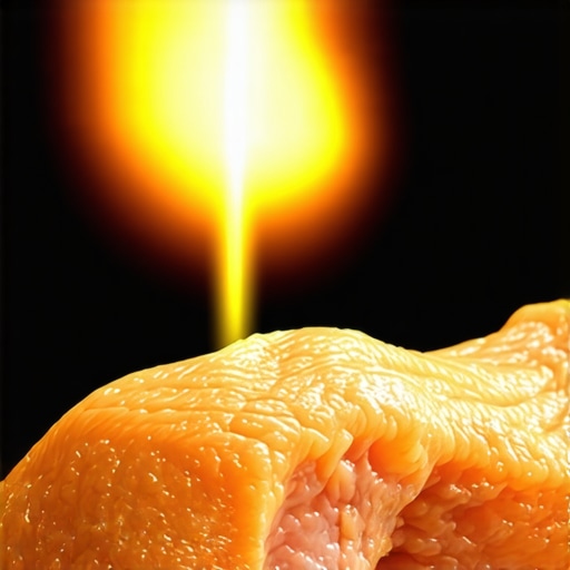 Symbolic Dream Scene with Chicken Illustration of a dream scene featuring chicken meat, spiritual symbols, and a glowing aura.