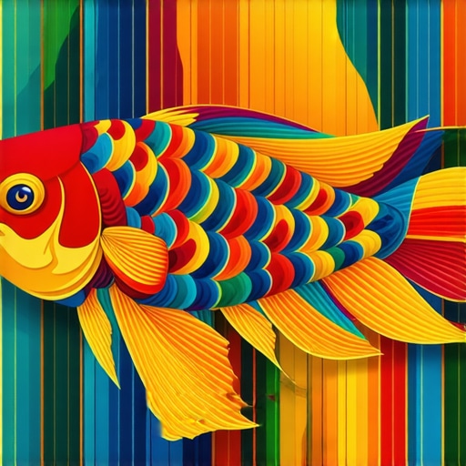 Colorful fish with Islamic motifs representing spiritual symbolism.