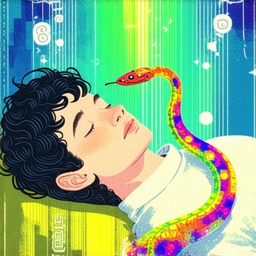 Person dreaming of a vibrant snake representing spiritual messages