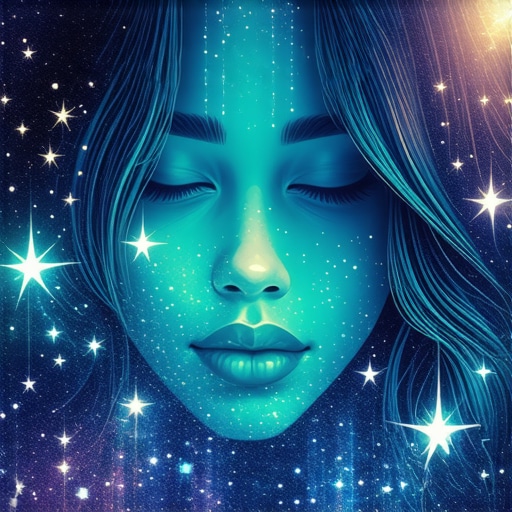 Person meditating surrounded by dream symbols like water and stars, representing inner spiritual reflection