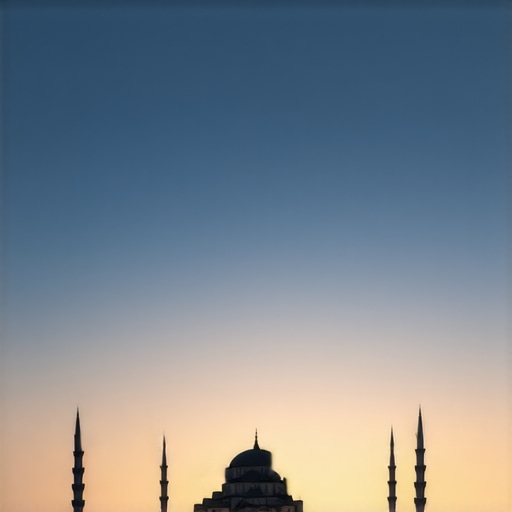 Silhouette of mosque at sunrise symbolizing spiritual connection