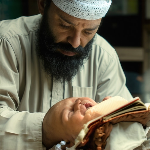 Scholar analyzing symbolic dream of a baby in traditional Islamic setting