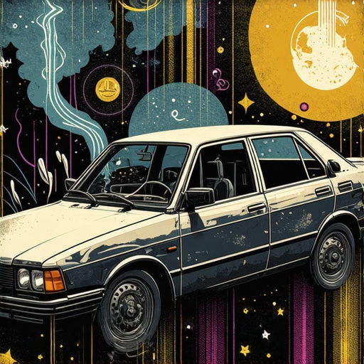 Illustration of a mystical car crash symbolizing spiritual messages