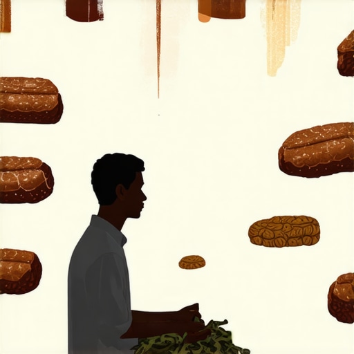 Person reflecting on a dream about dry meat with spiritual symbols