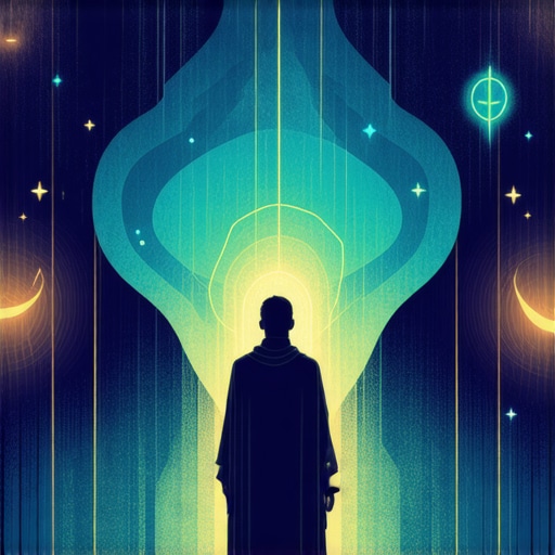 Person dreaming about Satan with Islamic symbols and reflection