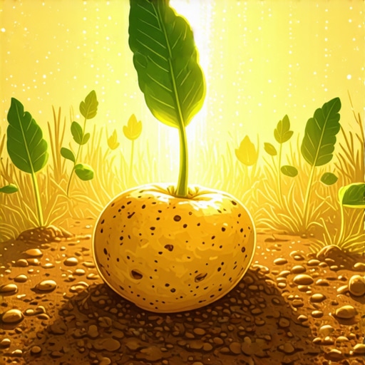 Illustration of sprouting potato with divine light, symbolizing spiritual growth