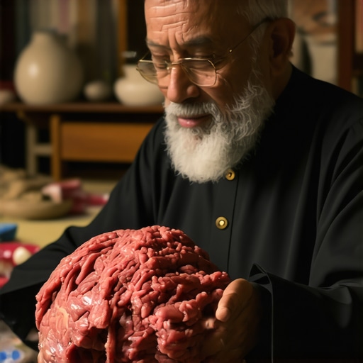 Islamic scholar analyzing dream symbols about dry meat in a meditative setting