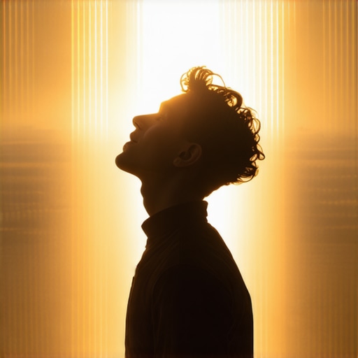 Person experiencing spiritual awakening with symbolic haircut in serene environment.