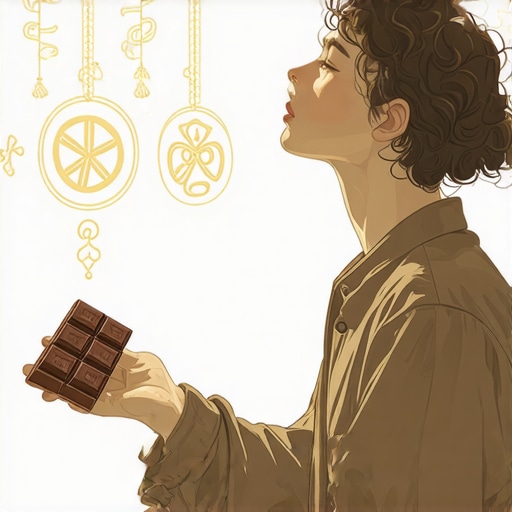 Duhovno tumačenje sna o čokoladi Person analyzing dream symbols about chocolate in a mystical setting