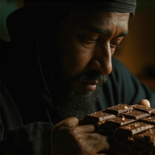 Islamic scholar studying dream symbolism related to chocolate, spiritual analysis